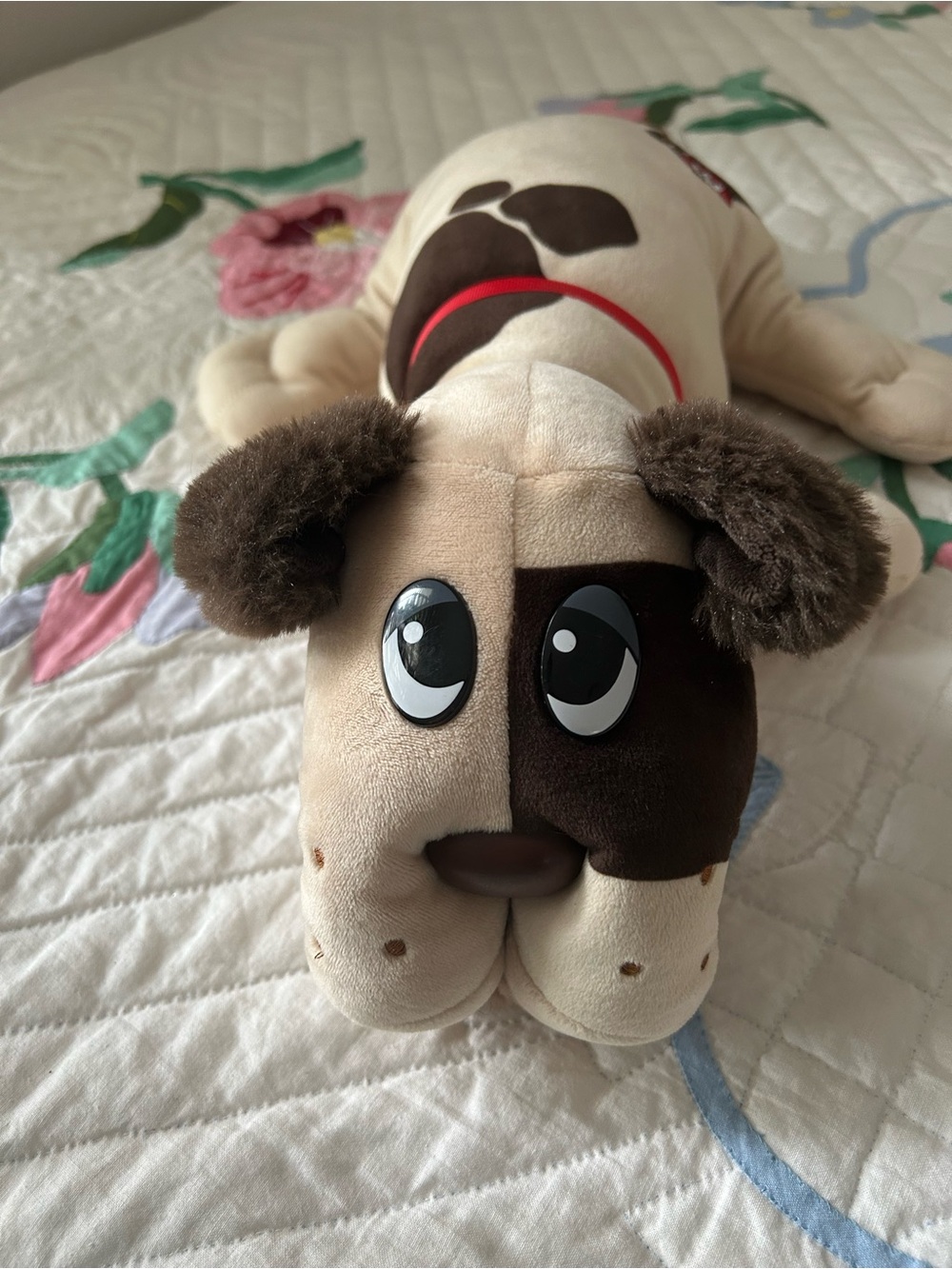 Pound Puppies Plush Beige and Brown Puppy Stuffed Animal with Red Collar